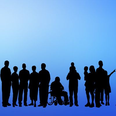 different types of people silhouetted against blue to illustrate inclusion