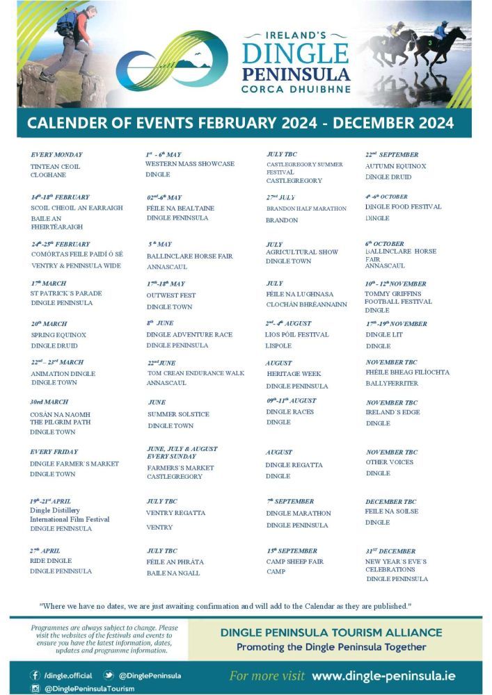 Calendar of events on Dingle Peninsula January - December 2023