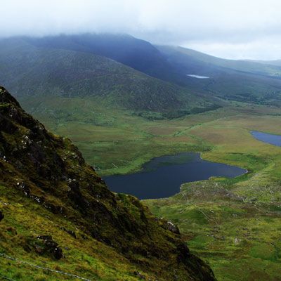 image of two lakes in the valley below Conor Pass
